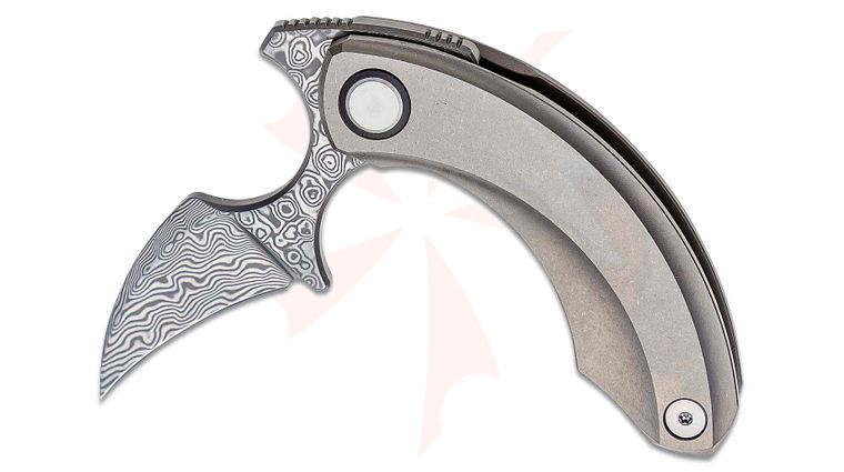 Bestech Knives Ostap Hel Strelit Push Dagger Flipper Knife 2.19 inch Damascus Hawkbill Blade, Titanium Handles