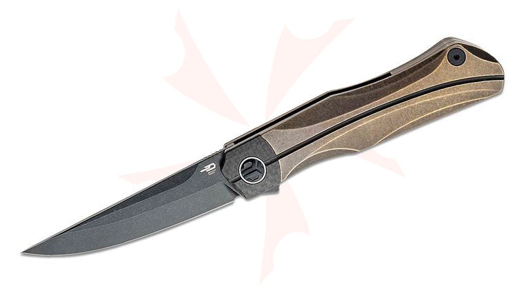Bestech Knives Thyra Flipper Knife 3.56 inch M390 Black Stonewash Drop Point Blade, Bronze Stonewashed Titanium Handles w/ Carbon Fiber Bolsters