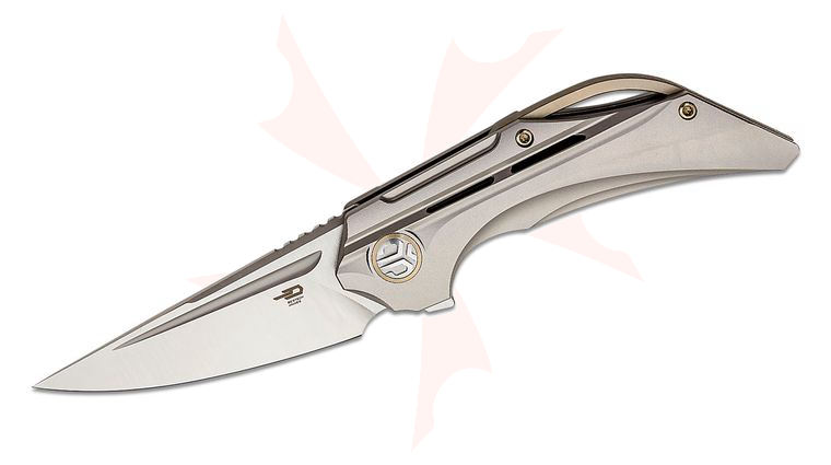 Bestech Knives Vigil Flipper Knife 3.27 inch M390 Satin Straight Back Blade, Milled Titanium Handles with Bronze Accents