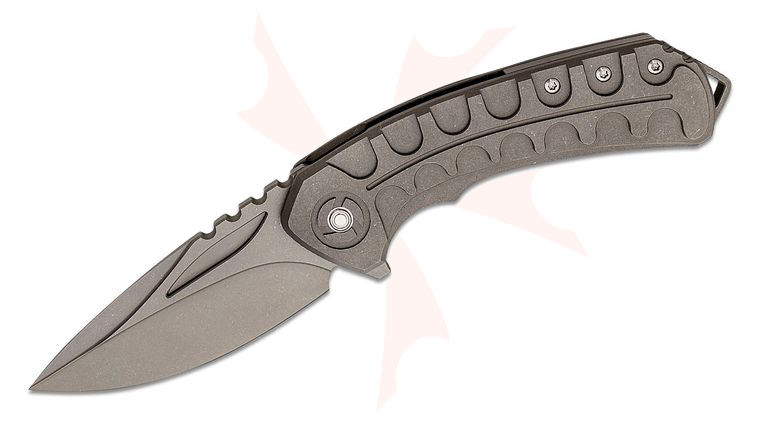 Bestech Knives Buwaya Flipper Knife 3.54 inch M390 Dark Bead Blasted Drop Point Blade, Milled Stonewashed Titanium Handles