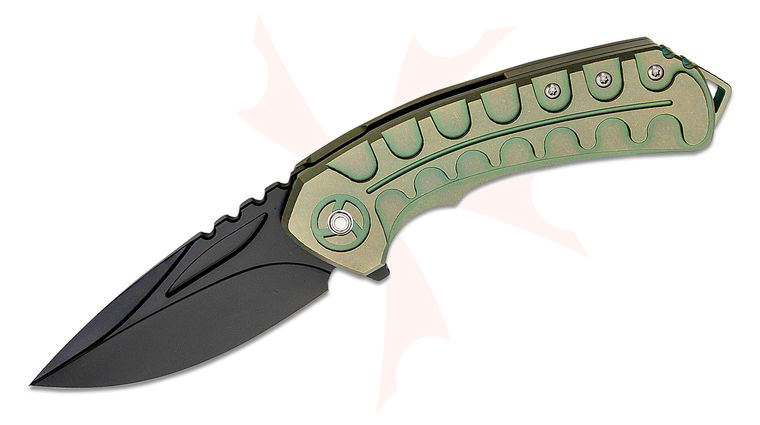 Bestech Knives Buwaya Flipper Knife 3.54 inch M390 Black Drop Point Blade, Green Milled Titanium Handles