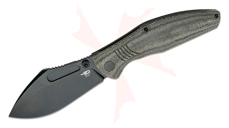 Bestech Knives Lockness Folding Knife 3.91 inch M390 Black Nessmuk Blade, Black Canvas Micarta Handles 