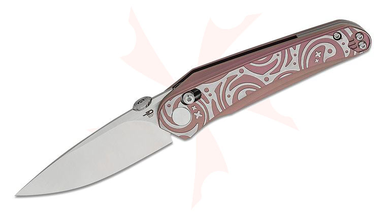 Bestech Knives Kombou Mothus Folding Knife 3.47 inch M390 Satin Drop Point Blade, Patterned Purple and Silver Titanium Handles 