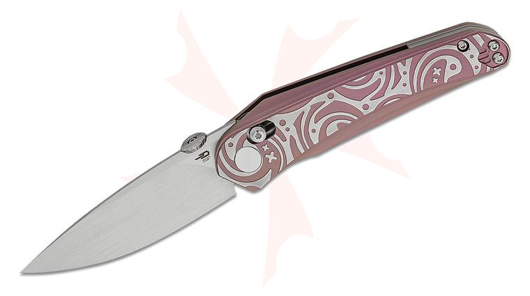 Bestech Knives Kombou Mothus Folding Knife 3.47 inch M390 Hand-Rubbed Satin Drop Point Blade, Patterned Purple and Silver Titanium Handles 