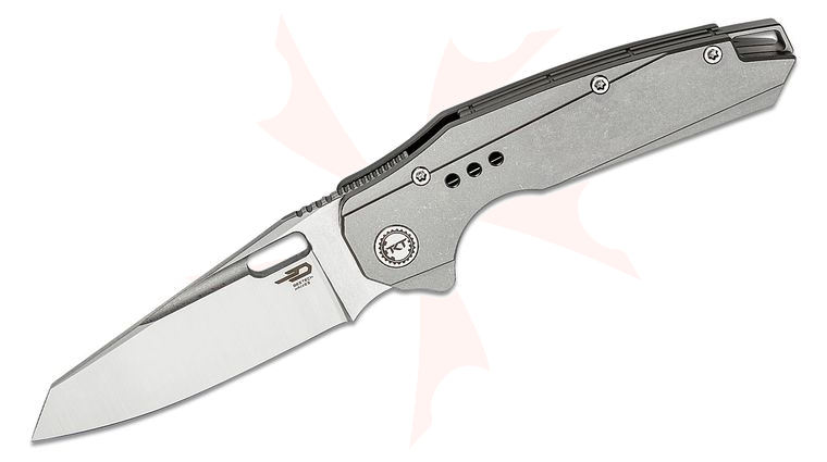 Bestech Knives Nyxie Front Flipper Knife 3.43 inch S35VN Two-Tone Reverse Tanto Blade, Gray Titanium Handles