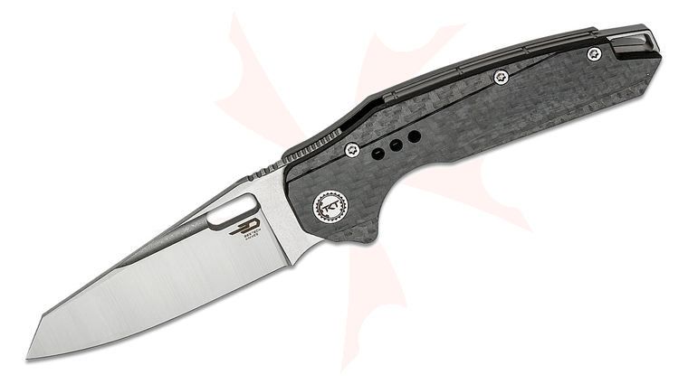 Bestech Knives Nyxie Front Flipper Knife 3.43 inch S35VN Two-Tone Reverse Tanto Blade, Carbon Fiber and Gray Titanium Handles