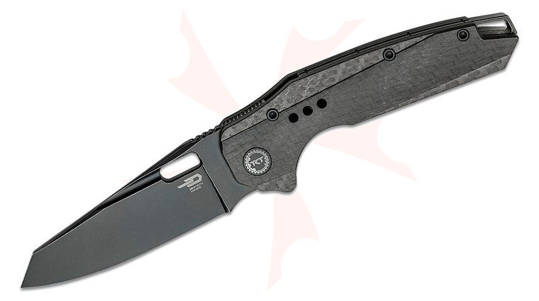 Bestech Knives Nyxie Front Flipper Knife 3.43 inch S35VN Black Reverse Tanto Blade, Carbon Fiber and Black Titanium Handles