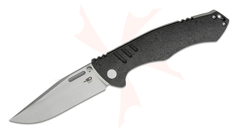 Bestech Knives Keen II Folding Knife 4.19 inch S35VN Two-Tone Satin/Stonewash Clip Point Blade, Marble Carbon Fiber and Bead Blast Titanium Handles