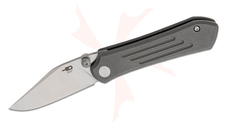 Bestech Knives Icarus Frame Lock Folding Knife 2.65 inch M390 Satin Clip Point Blade, Dark Stonewashed Titanium Handles