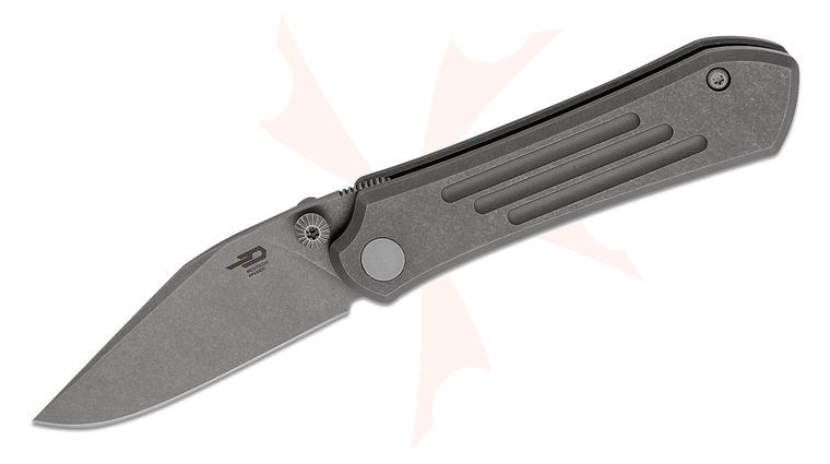 Bestech Knives Icarus Frame Lock Folding Knife 2.65 inch M390 Dark Stonewashed Clip Point Blade, Dark Stonewashed Titanium Handles