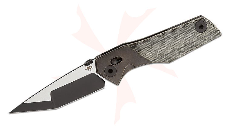 Bestech Knives Cetus Crossbar Lock Folding Knife 3.94 inch M390 Two-Tone Tanto Blade, Black Canvas Micarta Handles with Dark Bronze Titanium Bolsters