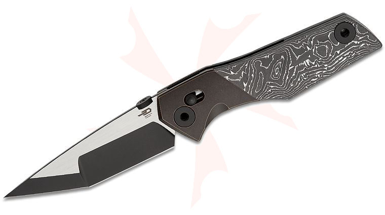 Bestech Knives Cetus Crossbar Lock Folding Knife 3.94 inch M390 Two-Tone Tanto Blade, Aluminum Foil Carbon Fiber Handles with Dark Bronze Titanium Bolsters