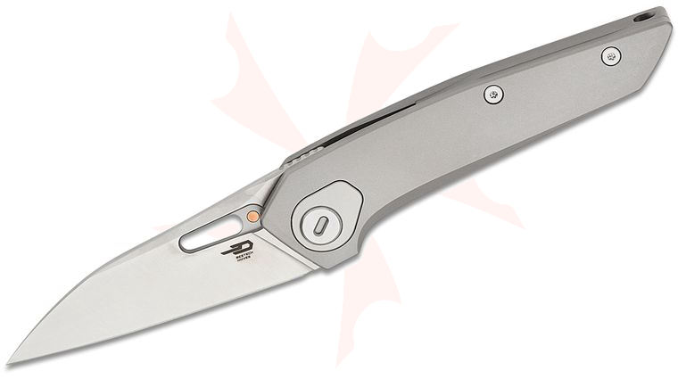 Bestech Knives VK-Void Frame Lock Front Flipper Knife 2.85 inch Elmax Satin Wharncliffe Blade, Gray Titanium Handles