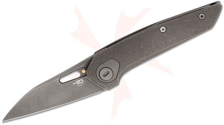 Bestech Knives VK-Void Frame Lock Front Flipper Knife 2.85 inch Elmax Dark Stonewashed Wharncliffe Blade, Dark Stonewashed Titanium Handles