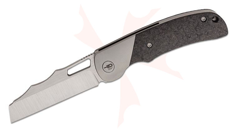 Bestech Knives Syn Frame Lock Folding Knife 3.57 inch Elmax Two-Tone Satin Cleaver Blade, Marble Carbon Fiber Handles with Titanium Bolsters
