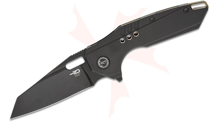 Bestech Knives Nyxie 3 Frame Lock Flipper Knife 2.99 inch S35VN Black DLC Reverse Tanto Blade, Black Titanium Handles
