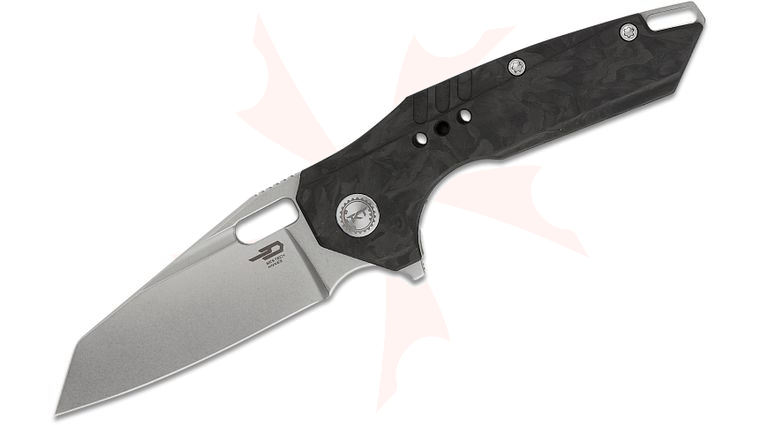 Bestech Knives Nyxie 3 Frame Lock Flipper Knife 2.99 inch S35VN Satin Reverse Tanto Blade, Marbled Carbon Fiber and Gray Titanium Handles