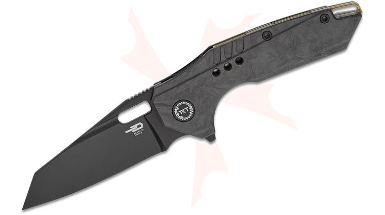 Bestech Knives Nyxie 3 Frame Lock Flipper Knife 2.99 inch S35VN Black DLC Reverse Tanto Blade, Marbled Carbon Fiber and Black Titanium Handles