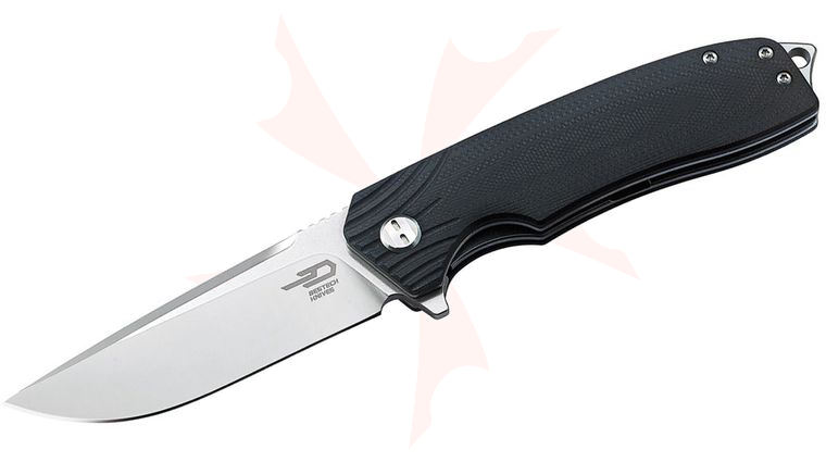 Bestech Knives Lion Flipper Knife 3.38 inch D2 Two-Tone Satin/Stonewashed Blade, Black G10 Handles