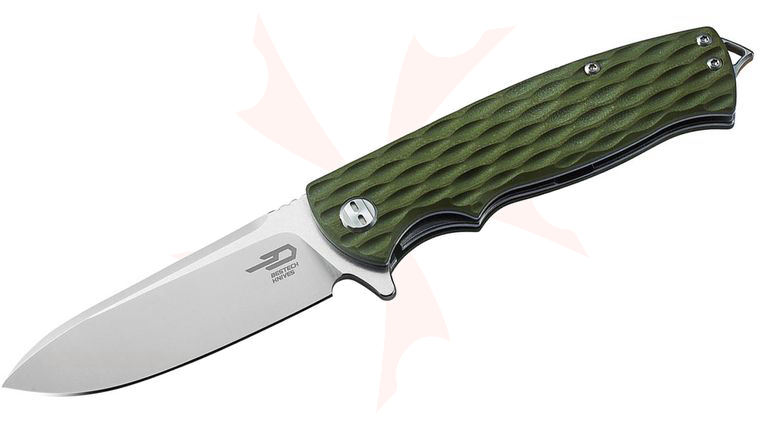 Bestech Knives Grampus Flipper Knife 3.5 inch D2 Two-Tone Satin/Stonewashed Blade, Green G10 Handles