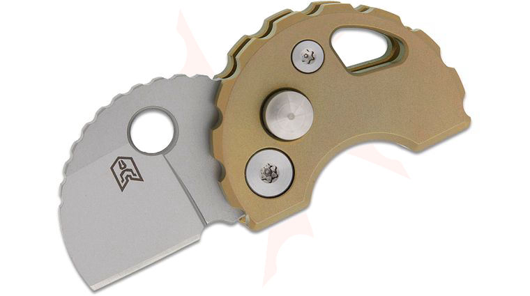 Bestechman Turtle Button Lock Keychain Folding Knife 0.79 inch 14C28N Bead Blast Sheepsfoot Blade, Gold Titanium Handles