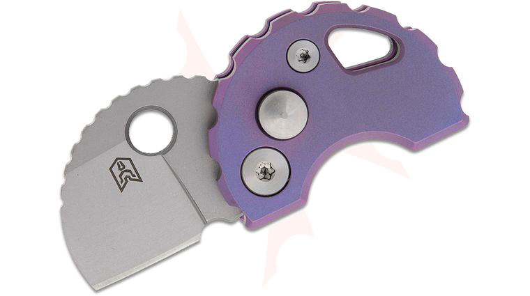 Bestechman Turtle Button Lock Keychain Folding Knife 0.79 inch 14C28N Bead Blast Sheepsfoot Blade, Purple Titanium Handles