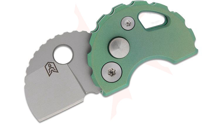 Bestechman Turtle Button Lock Keychain Folding Knife 0.79 inch 14C28N Bead Blast Sheepsfoot Blade, Green Titanium Handles