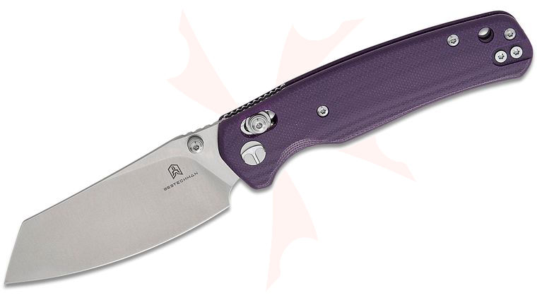 Bestechman Cicada's Wing B-Lock Folding Knife 3.15 inch Satin Reverse Tanto Blade, Purple G10 Handles