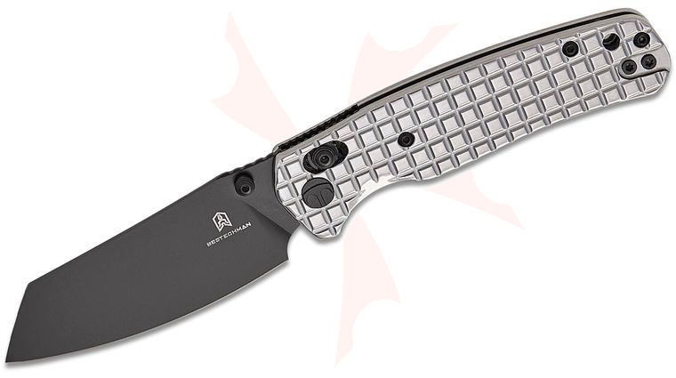 Bestechman Cicada's Wing B-Lock Folding Knife 3.15 inch Black PVD Reverse Tanto Blade, Frag Pattern Mirror Polished Stainless Steel Handles, Reversible Clip