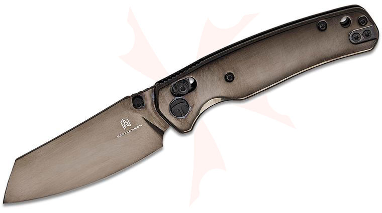 Bestechman Cicada's Wing B-Lock Folding Knife 3.15 inch Mirror DLC Reverse Tanto Blade, Mirror DLC Stainless Steel Handles, Reversible Clip
