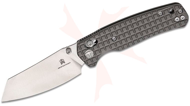 Bestechman Cicada's Wing B-Lock Folding Knife 3.15 inch Satin Reverse Tanto Blade, Frag Pattern Gray PVD Stainless Steel Handles, Reversible Clip