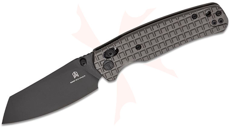 Bestechman Cicada's Wing B-Lock Folding Knife 3.15 inch Black PVD Reverse Tanto Blade, Frag Pattern Gray PVD Stainless Steel Handles, Reversible Clip