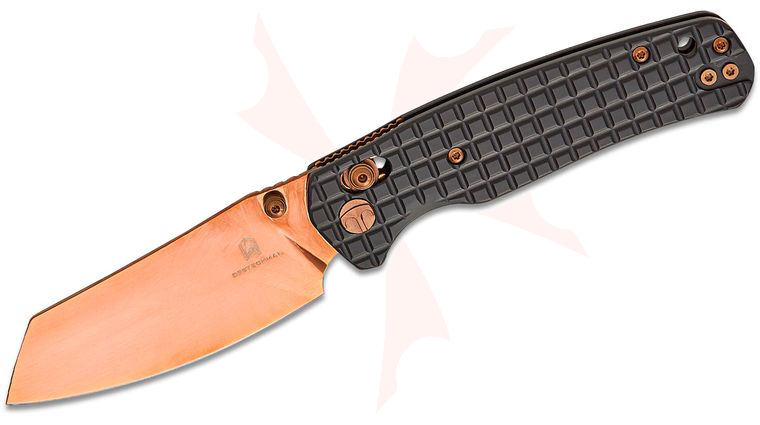 Bestechman Cicada's Wing B-Lock Folding Knife 3.15 inch Bronze Reverse Tanto Blade, Frag Pattern Black PVD Stainless Steel Handles, Reversible Clip