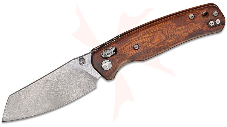 Bestechman Cicada's Wing B-Lock Folding Knife 3.15 inch Damascus Reverse Tanto Blade, Desert Ironwood Handles, Reversible Clip