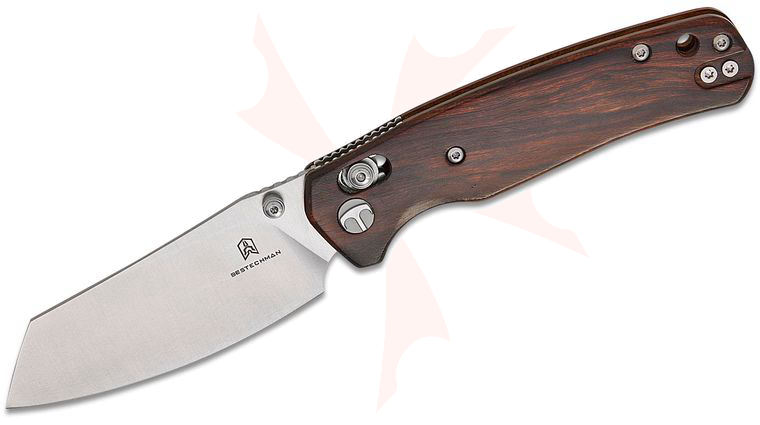 Bestechman Cicada's Wing B-Lock Folding Knife 3.15 inch Satin Reverse Tanto Blade, Desert Ironwood Handles, Reversible Clip