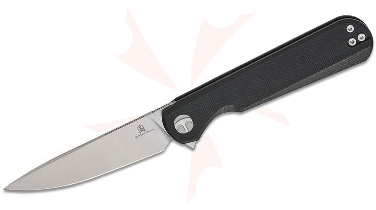 Bestechman Ostap Hel Flick Liner Lock Flipper Knife 3.49 inch D2 Satin Drop Point Blade, Black G10 Handles