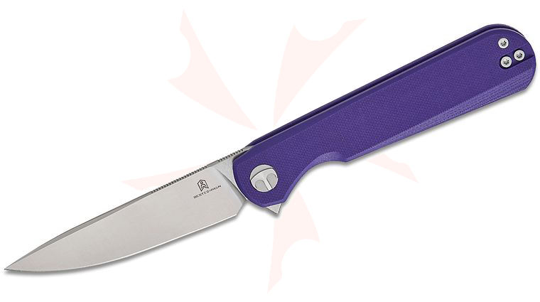 Bestechman Ostap Hel Flick Liner Lock Flipper Knife 3.49 inch D2 Satin Drop Point Blade, Purple G10 Handles