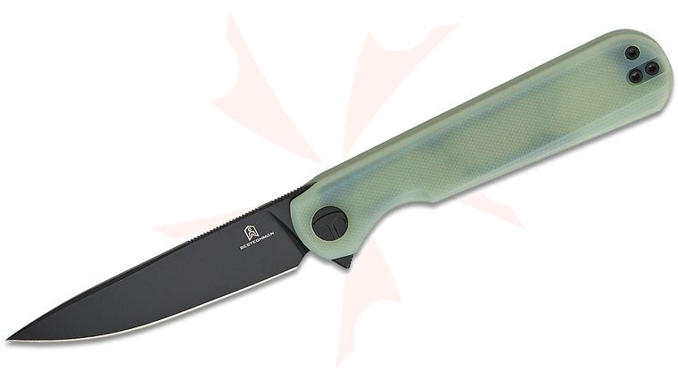Bestechman Ostap Hel Flick Liner Lock Flipper Knife 3.49 inch D2 Black PVD Drop Point Blade, Jade (Natural) G10 Handles