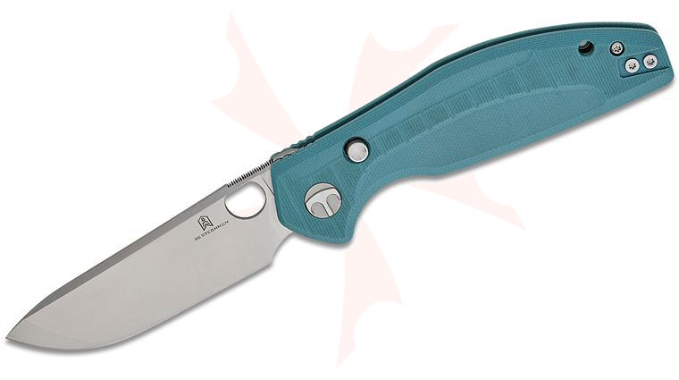 Bestechman Keanu Angry Owl Button Lock Folding Knife 3.25 inch D2 Satin Drop Point Blade, Gray G10 Handles