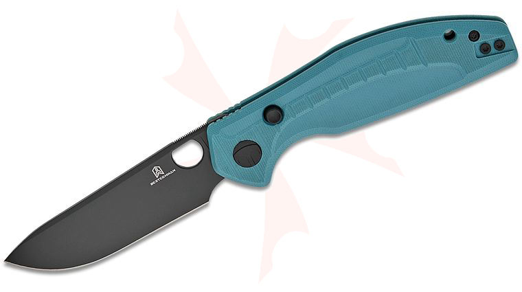 Bestechman Keanu Angry Owl Button Lock Folding Knife 3.25 inch D2 Black PVD Drop Point Blade, Gray G10 Handles