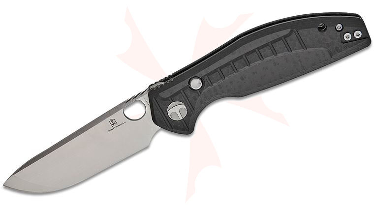 Bestechman Keanu Angry Owl Button Lock Folding Knife 3.25 inch D2 Satin Drop Point Blade, Black G10 Handles with Carbon Fiber Pattern