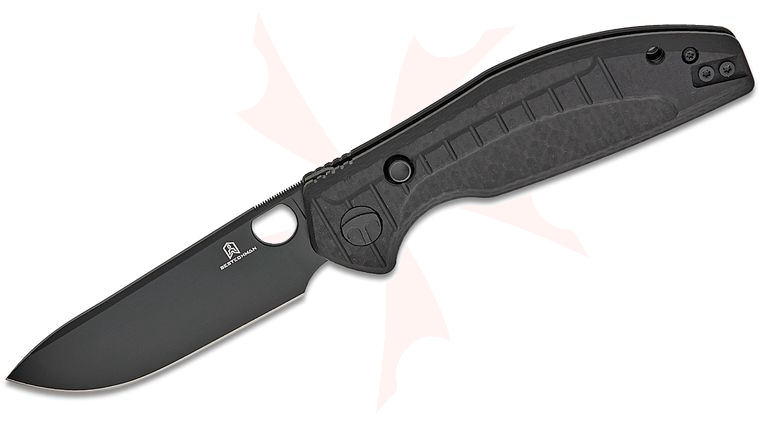 Bestechman Keanu Angry Owl Button Lock Folding Knife 3.25 inch D2 Black PVD Drop Point Blade, Black G10 Handles with Carbon Fiber Pattern