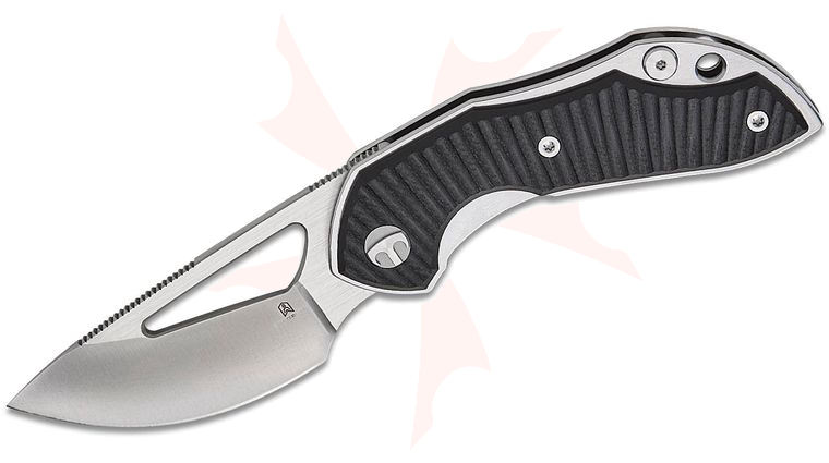 Bestechman Triassic Front Flipper Knife 2.52 inch 14C28N Satin Drop Point Blade, Black G10 Handles