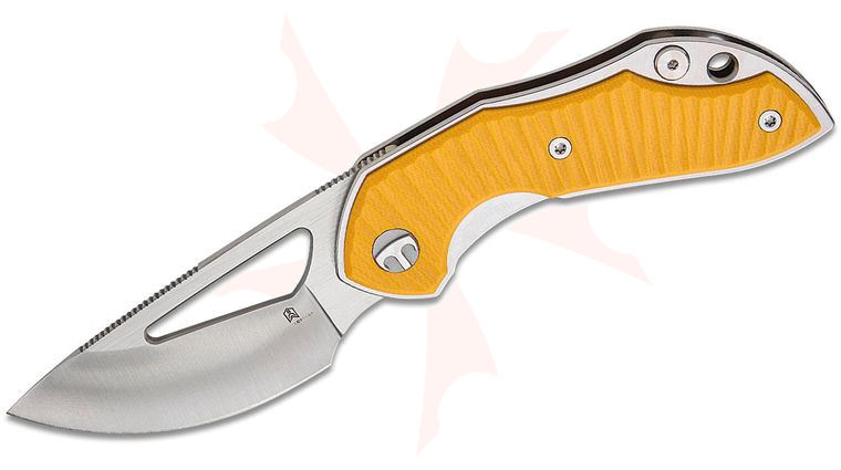 Bestechman Triassic Front Flipper Knife 2.52 inch 14C28N Satin Drop Point Blade, Yellow G10 Handles