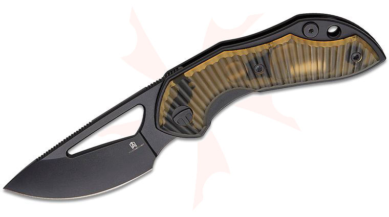 Bestechman Triassic Front Flipper Knife 2.52 inch 14C28N Black PVD Drop Point Blade, Clear Ultem Handles