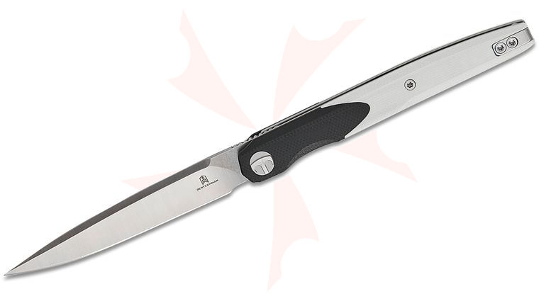 Bestechman Kombou Lanza Liner Lock Front Flipper Knife 3.38 inch 14C28N Satin Drop Point Blade, White and Black G10 Handles