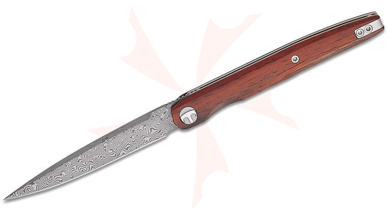 Bestechman Kombou Lanza Liner Lock Front Flipper Knife 3.38 inch Damascus Drop Point Blade, Rosewood Handles