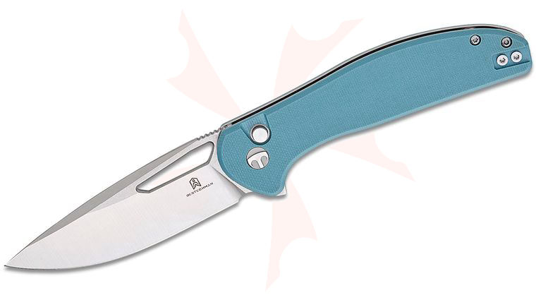 Bestechman Whalefin Button Lock Flipper Knife 3.4 inch D2 Two-Tone Drop Point Blade, Misty Blue G10 Handles, Reversible Clip