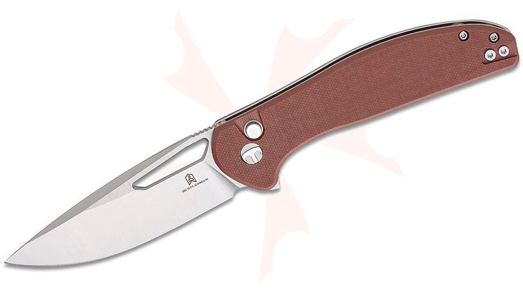 Bestechman Whalefin Button Lock Flipper Knife 3.4 inch D2 Two-Tone Drop Point Blade, Brown G10 Handles, Reversible Clip