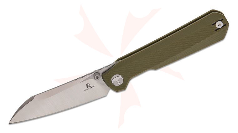 Bestechman Ostap Hel Curvee Front Flipper Knife 3.44 inch AEB-L Two-Tone Sheepsfoot Blade, Green G10 Handles